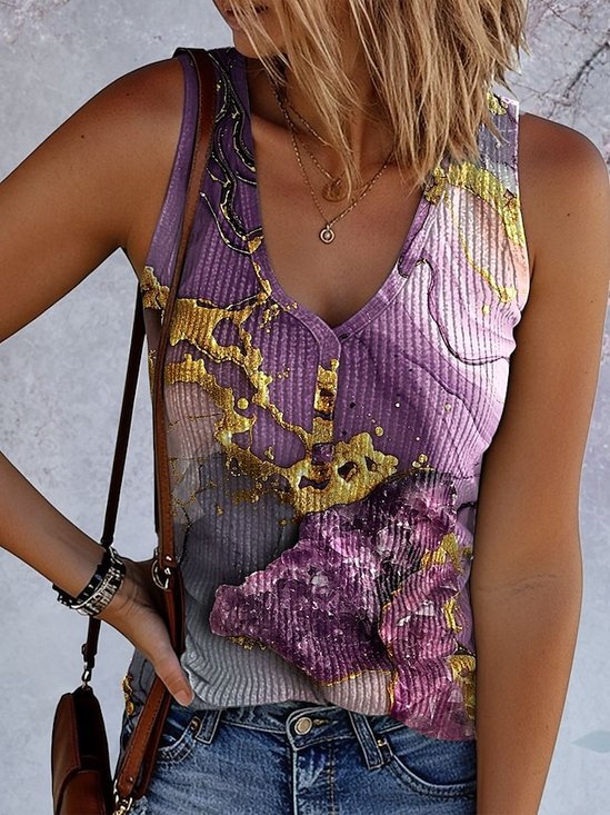 Top Débardeur Tops Femmes Géométrique Décontracté Été Polyester Col V Sans Manches Régulier Trapèze Régulier