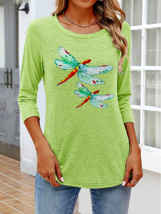T-shirts Femmes Rétro Printemps / Automne Plaid Coton Micro-élasticité Coupe Régulière Col Rond Régulier Régulier