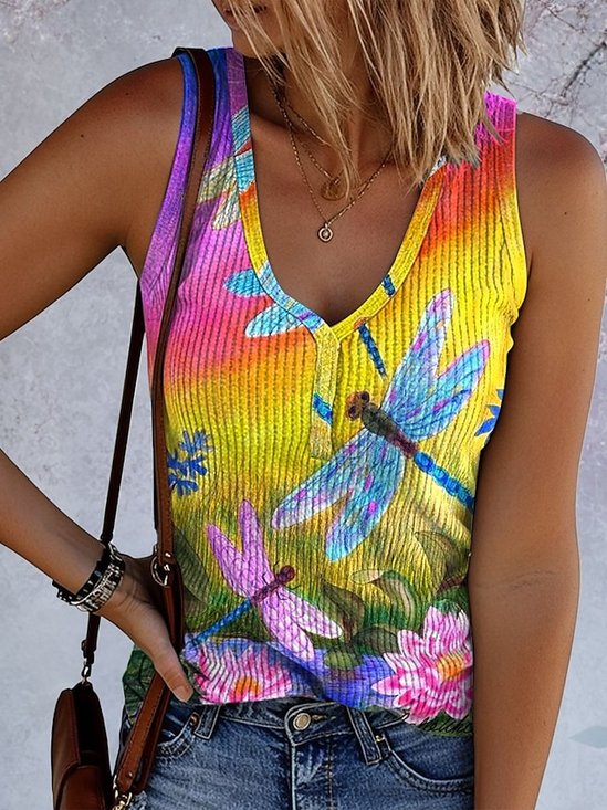 Top Débardeur Tops Décontracté Libellule Été Polyester Quotidien Coupe Régulière Régulier Trapèze Régulier pour Femmes