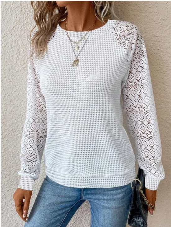 T-shirts Femmes Plain Dame Romance Printemps / Automne à Manches de Raglan Micro-élasticité Coupe Régulière Col Rond Régulier Droit