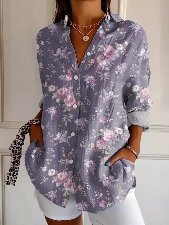 Chemises Décontracté Floral Printemps / Automne Quotidien Ample Boucle Régulier Manches régulières Col de Chemise pour Femmes