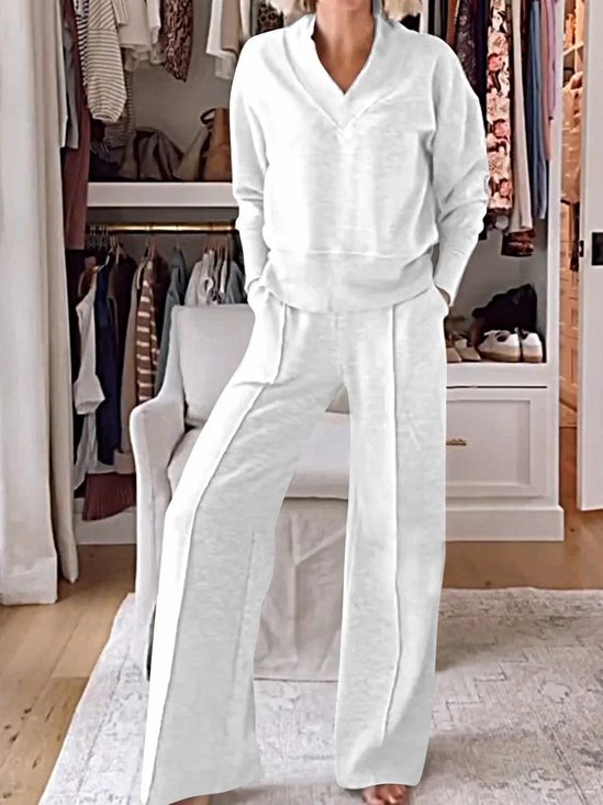 Deux Pièces Ensembles Femmes Élégant Plain Printemps / Automne Polyester avec Sangle Réglable Micro-élasticité Manches Longues Top Avec Pantalons Droit