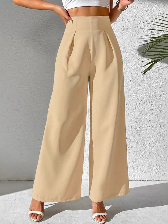 Pantalons Décontracté Plain Printemps / Automne Polyester Naturel Quotidien Pantalons à Jambe Large Long Régulier pour Femmes