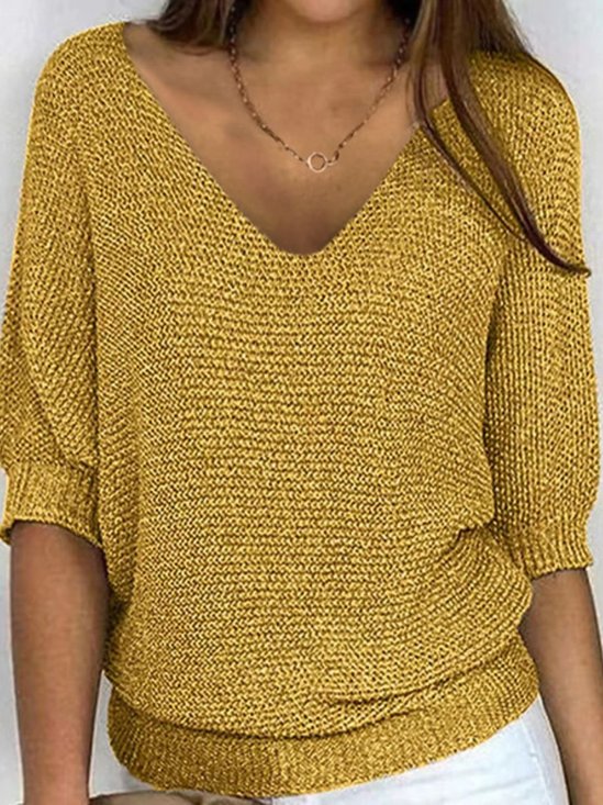 Tricoté Tops Décontracté Plain Printemps / Automne Acrylique Micro-élasticité Domestique Coupe Régulière Régulier Droit pour Femmes