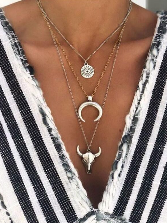 Collier de Style Occidental Imprimé d'Animal Toutes Les Saisons Joint Fendu Vacances Avec Faux Diamant Rétro Style Chaîne Colliers pour Femmes