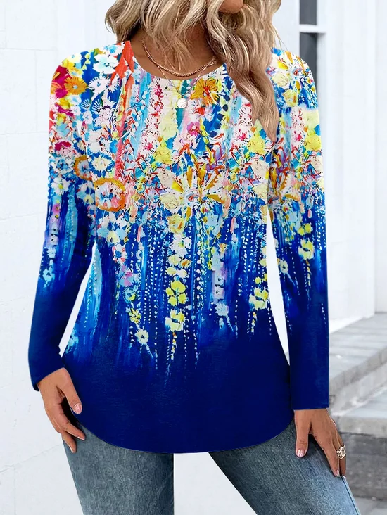 T-shirts Femmes Décontracté Bloc de Couleur Printemps / Automne Polyester Micro-élasticité Coupe Régulière Col Rond Trapèze Régulier