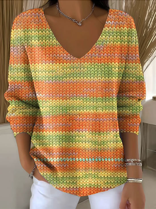 Pulls Femmes Décontracté Floral Printemps / Automne Col V Micro-élasticité Quotidien Coupe Régulière Manches Longues Régulier