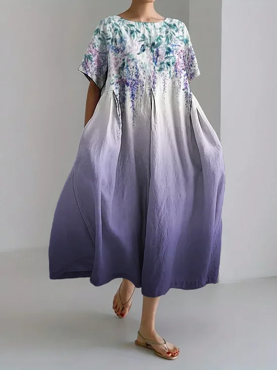 Femmes Floral Comme Image Col Rond Confortable Robe Maxi Décontracté