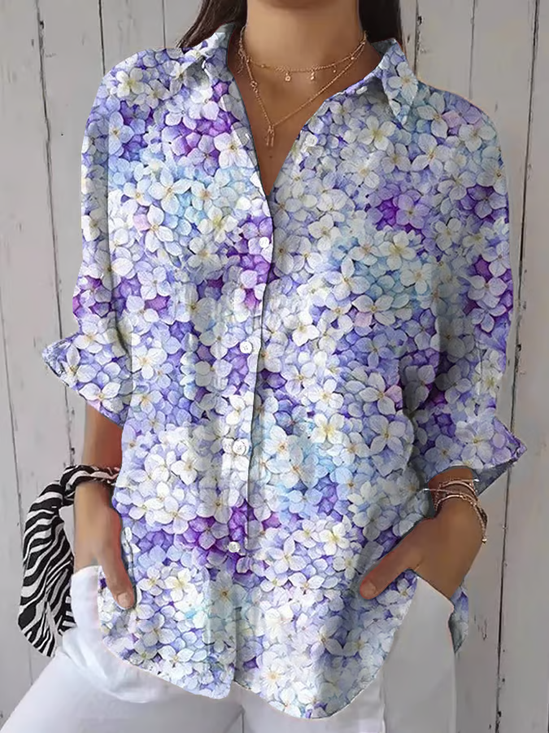 Chemises Décontracté Floral Printemps / Automne Polyester Quotidien Ample Droit Régulier Col de Chemise pour Femmes
