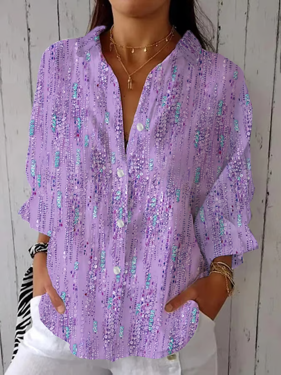 Chemises Femmes Décontracté Abstrait Printemps / Automne Polyester Aucune élasticité Quotidien Ample Droit Col de Chemise