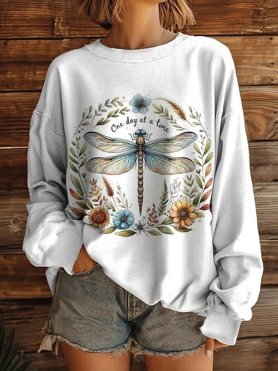 Sweat-shirts Rétro Libellule Printemps / Automne Aucune élasticité Faire la navette Ample Manches Longues Régulier Régulier pour Femmes
