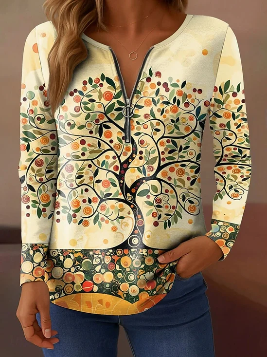 T-shirts Femmes Décontracté Printemps / Automne Arbre Faire la navette Ample Manches Longues Régulier Droit Régulier