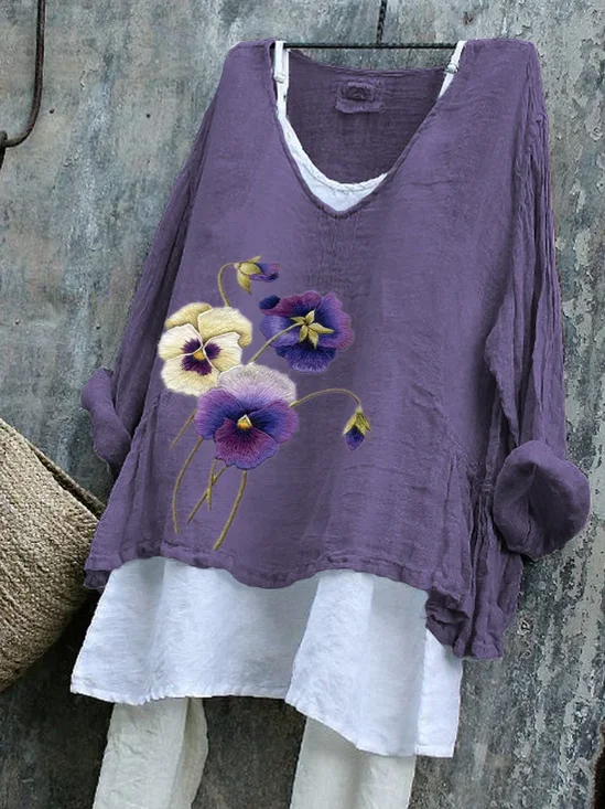 T-shirts Rétro impression en 3D Printemps / Automne Coton Micro-élasticité Manches Longues Régulier Trapèze Régulier pour Femmes