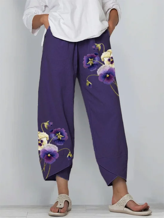 Pantalons Femmes Décontracté Floral Printemps / Automne Polyester Micro-élasticité Quotidien Coupe Régulière Pantalons Harem Régulier