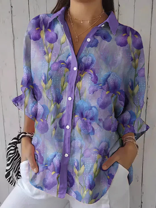 Chemises Décontracté Floral Printemps / Automne Polyester Quotidien Ample Droit Régulier Col de Chemise pour Femmes