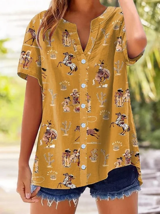 Chemises Femmes Décontracté Été Dessin Animé Polyester Aucune élasticité Quotidien Ample Trapèze Régulier