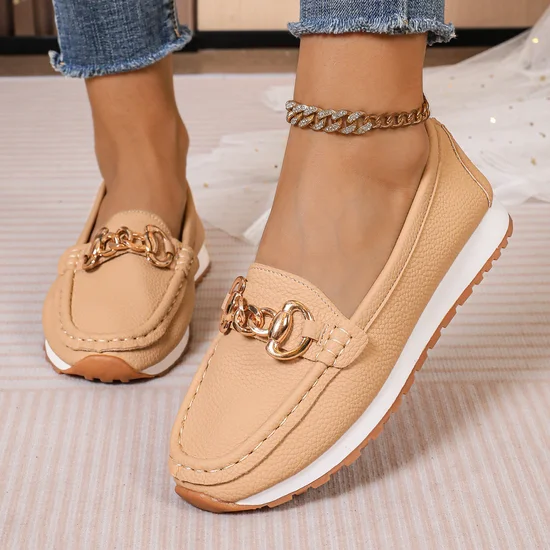 Chaussures Décontractées Femmes Rétro Plain Toutes Les Saisons Quotidien à Enfiler Bout Fermé PU Caoutchouc à Enfiler