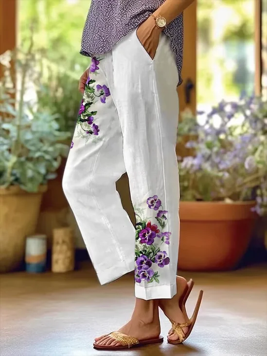 Pantalons Décontracté Floral Printemps / Automne Polyester Imprimé Naturel Ample Long Droit pour Femmes