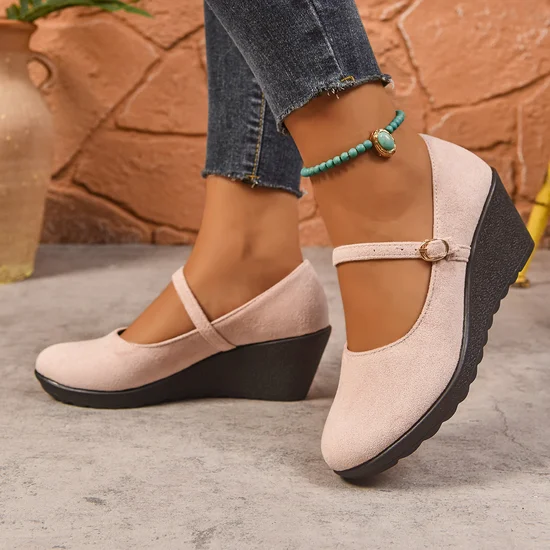 Richelieus Rétro Plain Toutes Les Saisons Polyester Chaussures à Semelles Épaisses Talon de Bloc Bout Fermé Caoutchouc à Enfiler pour Femmes