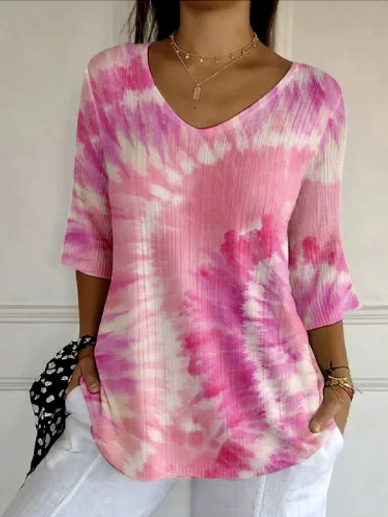 T-shirts Décontracté Floral Printemps / Automne Coton Micro-élasticité Quotidien Manches Longues Régulier Droit pour Femmes