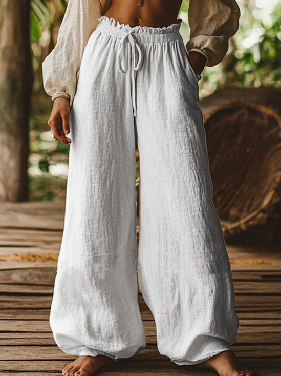 Pantalons Décontracté Plain Printemps / Automne Coton Naturel Micro-élasticité Quotidien Coupe Régulière Trapèze pour Femmes