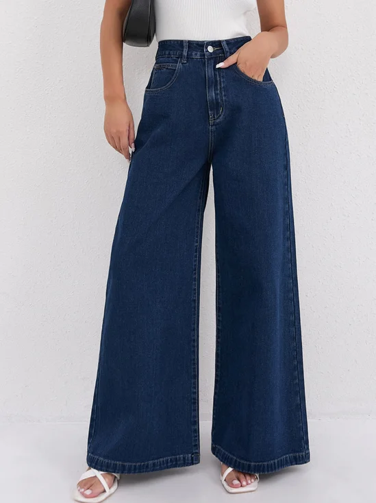 Pantalons Femmes Urbain Plain Printemps / Automne Micro-élasticité Journée Droit Boucle Régulier Jeans baggy