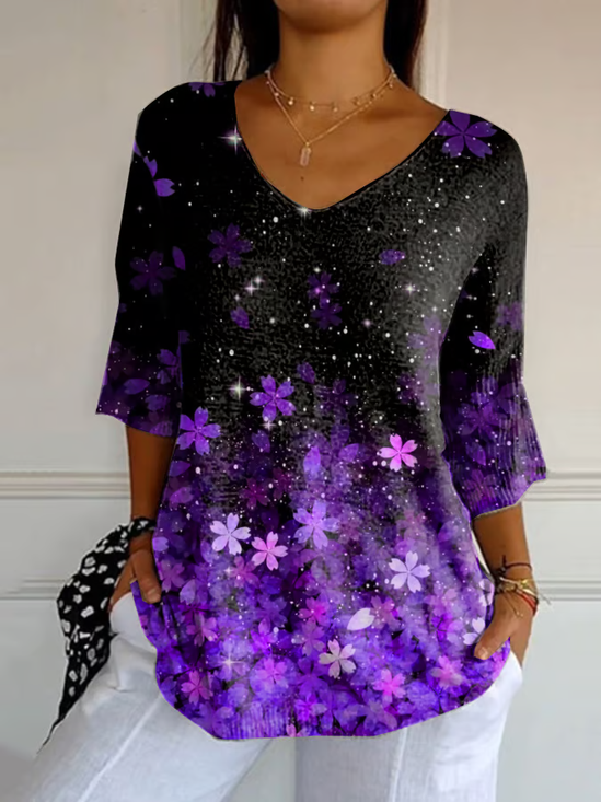T-shirts Décontracté Floral Printemps / Automne Polyester Imprimé Micro-élasticité Quotidien Ample Régulier pour Femmes