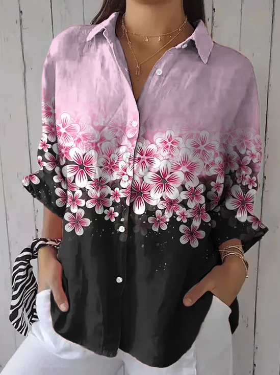 Chemises Femmes Décontracté Floral Printemps / Automne Aucune élasticité Quotidien Régulier Droit Régulier Col de Chemise