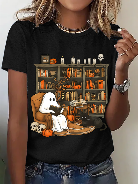 T-shirts Simple Été Toussaint Coton Micro-élasticité Quotidien Manches Courtes Droit Régulier pour Femmes