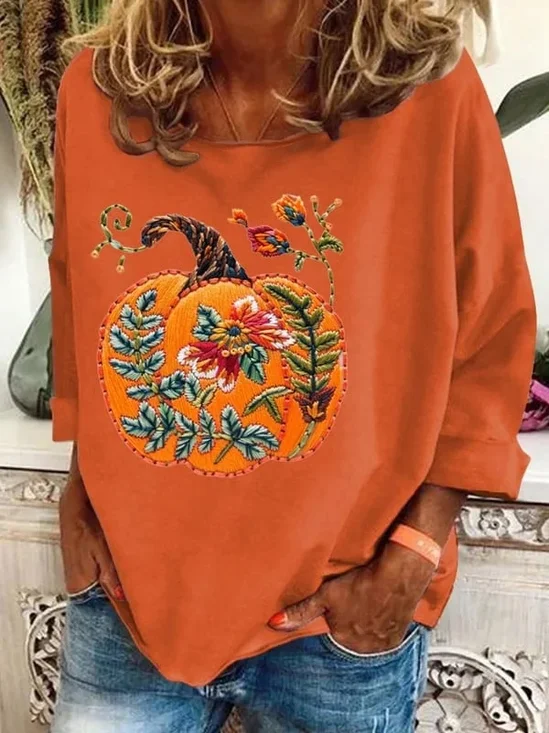T-shirts Femmes Décontracté Floral Printemps / Automne Polyester Quotidien Ample Manches Longues Col Rond Régulier