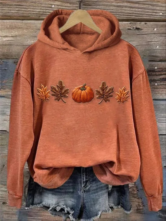 à Capuche Femmes Décontracté Printemps / Automne Feuille d'Érable Imprimé Sweat-shirt à Capuche Micro-élasticité Quotidien Ample Manches Longues