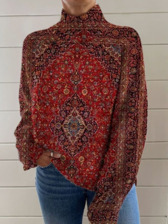 Pulls Femmes Rétro Ethnique Printemps / Automne Polyester Quotidien Manches Longues Col Roulé Régulier Ligne T
