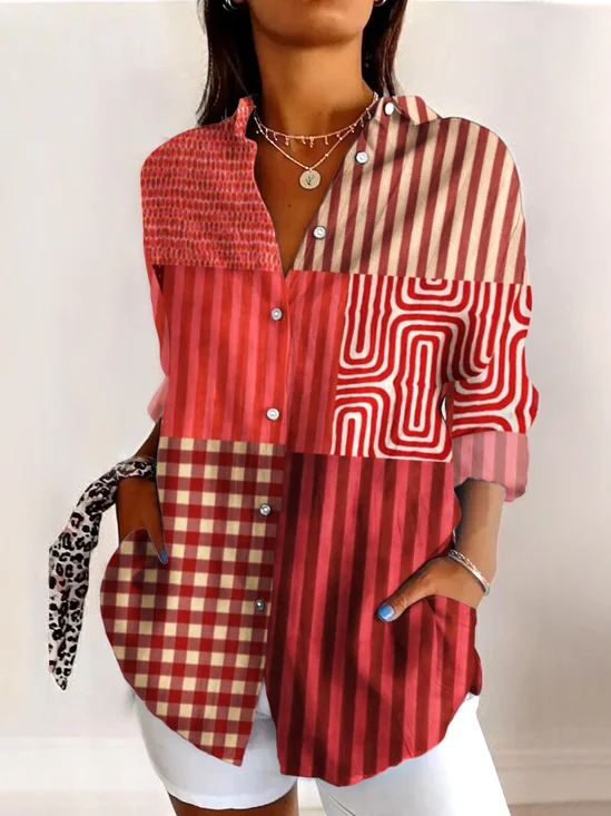 Chemises Décontracté Printemps / Automne Abstrait Graphique Polyester Col V Micro-élasticité Quotidien Coupe Régulière Manches Longues pour Femmes