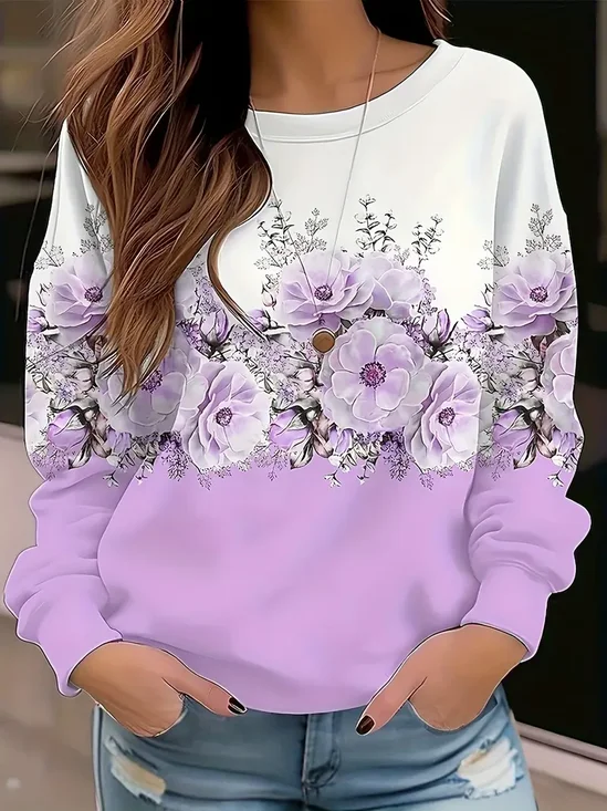 Sweat-shirts Femmes Décontracté Floral Printemps / Automne Polyester Naturel Aucune élasticité Manches Longues Régulier Droit