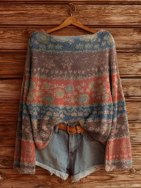 Pulls Vacances Ethnique Printemps / Automne Polyester Manches Longues Col Roulé Régulier Ligne T Régulier pour Femmes