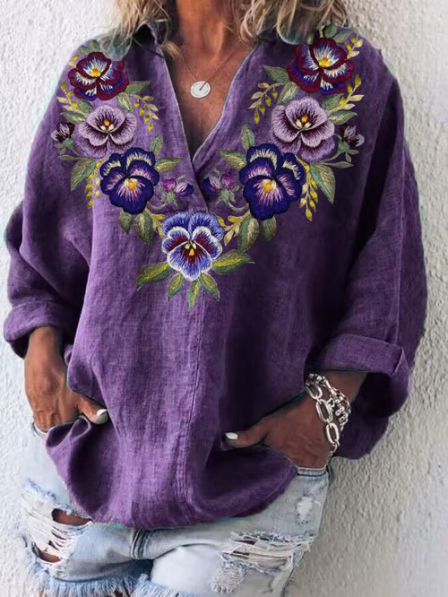 Chemises Femmes Décontracté Floral Printemps / Automne Imprimé Micro-élasticité Col Châle Régulier Droit Régulier