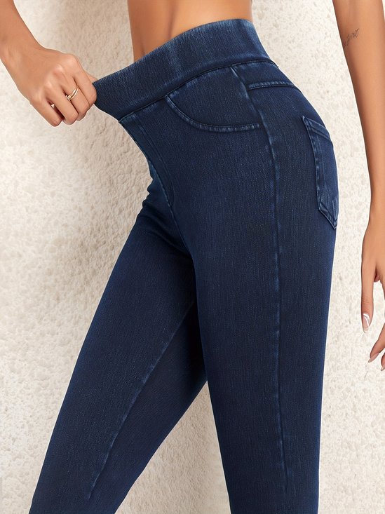 Pantalons De Yoga Décontracté Plain Toutes Les Saisons Toile de Jean à Haute Élasticité Quotidien Long Trapèze Régulier pour Femmes