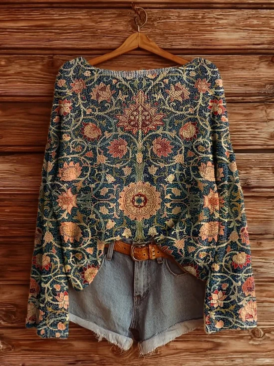 Pulls Rétro Ethnique Printemps / Automne Polyester Micro-élasticité Col Roulé Régulier Ligne T Régulier pour Femmes