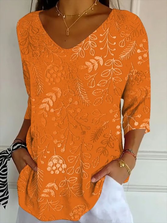 T-shirts Ethnique Plantes Printemps / Automne Polyester Micro-élasticité Quotidien Coupe Régulière Ligne T Régulier pour Femmes