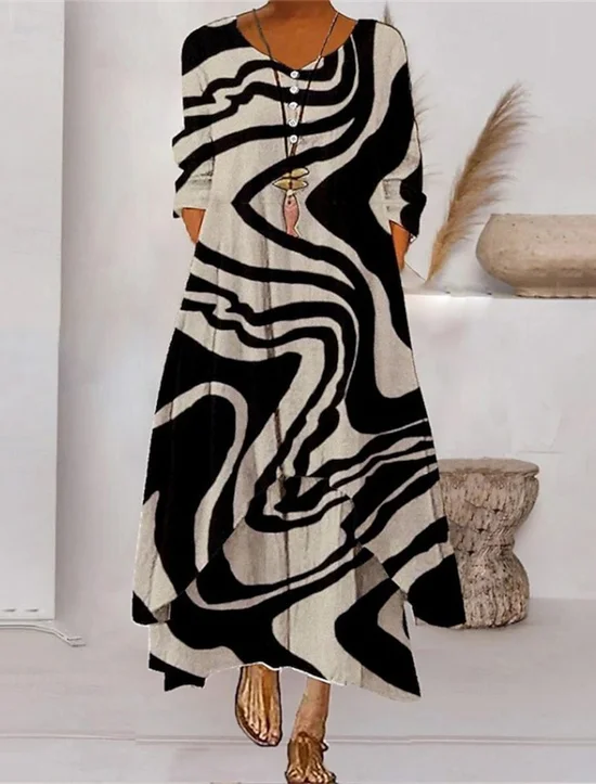 Femmes Rayé Couleur 1 Col Rond Confortable Robe Maxi Rétro