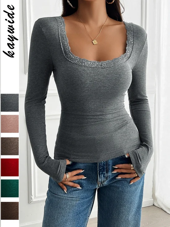 T-shirts Femmes Urbain Plain Printemps / Automne Spandex Joint Fendu Journée Serré Droit Régulier