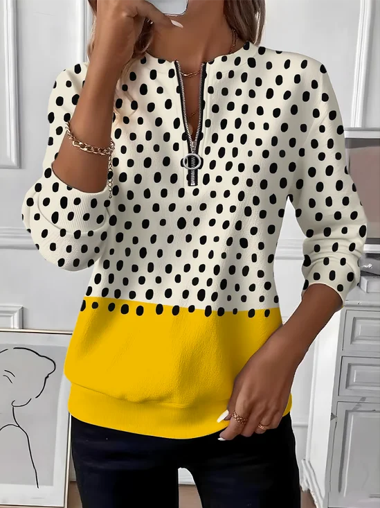 Sweat-shirts Femmes Pois Polka Simple Printemps / Automne Naturel Quotidien Manches Longues Col Rond Droit T.-N.-L.
