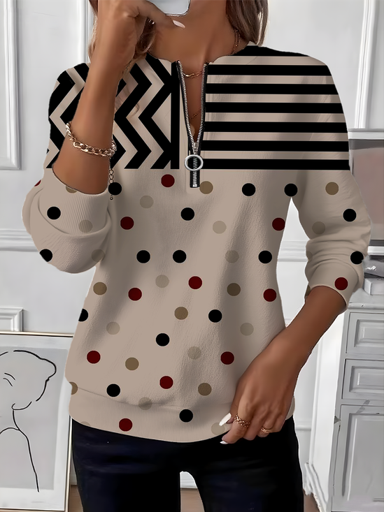 Sweat-shirts Pois Polka Décontracté Printemps / Automne Naturel Micro-élasticité Domestique Ample Droit Régulier pour Femmes