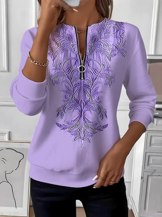 Sweat-shirts Femmes Simple Ombre Printemps / Automne Micro-élasticité Domestique Manches Longues Col Rond Régulier Droit