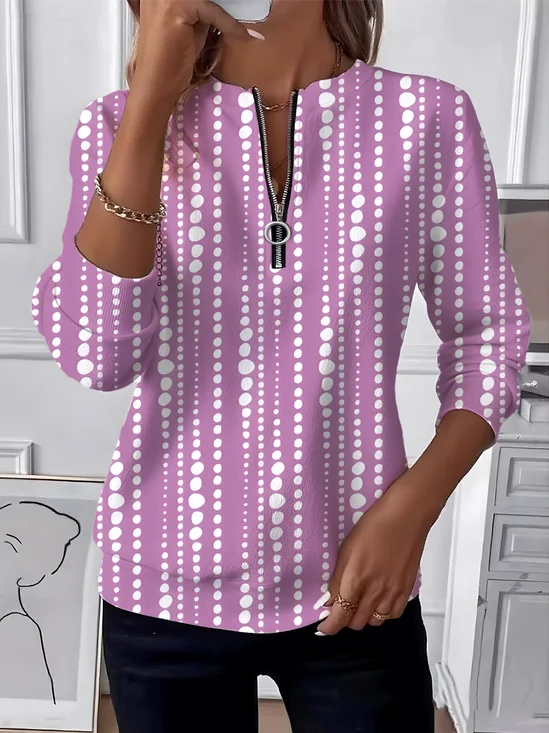 Sweat-shirts Pois Polka Rétro Printemps / Automne Naturel Micro-élasticité Ample Manches Longues Régulier Régulier pour Femmes