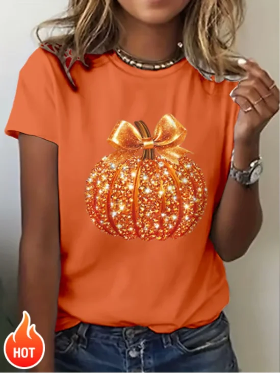 T-shirts Femmes Rétro Été Toussaint (citrouille) Polyester Quotidien Coupe Régulière Régulier Trapèze Régulier