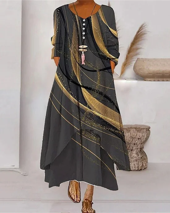 Femmes Rayé Couleur 1 Col Rond Confortable Robe Maxi Rétro