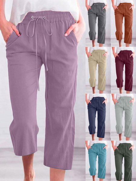 Pantalons Femmes Décontracté Plain Été Coton Naturel Micro-élasticité Domestique Coupe Régulière Régulier