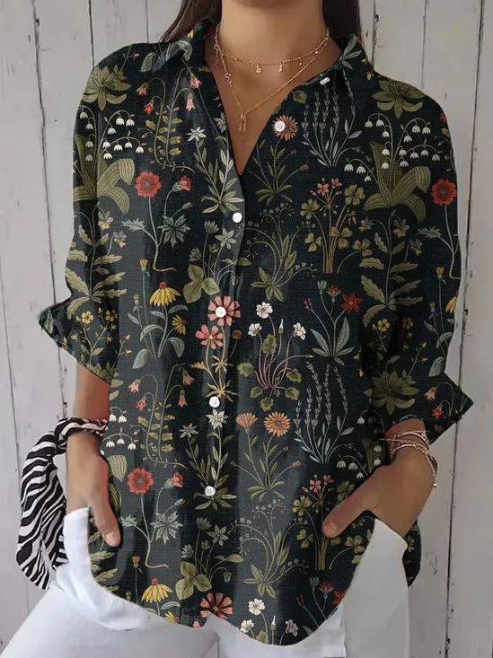 Chemises Femmes Décontracté Floral Printemps / Automne Polyester Aucune élasticité Faire la navette Manches trois quarts Régulier Droit