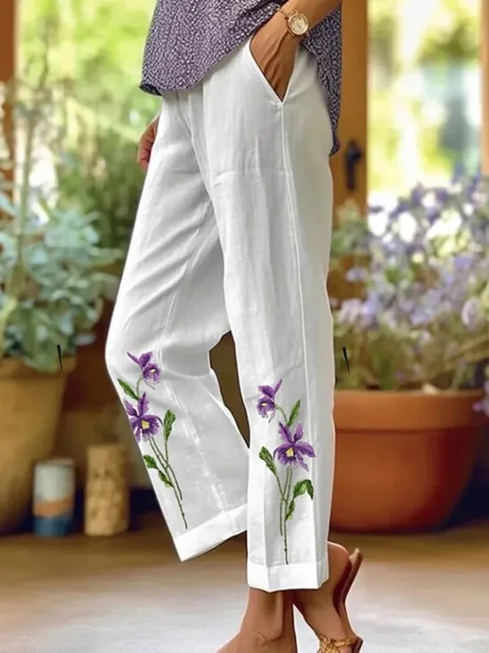 Pantalons Décontracté Floral Printemps / Automne Quotidien Ample Long Droit Régulier Pantalon baggy pour Femmes
